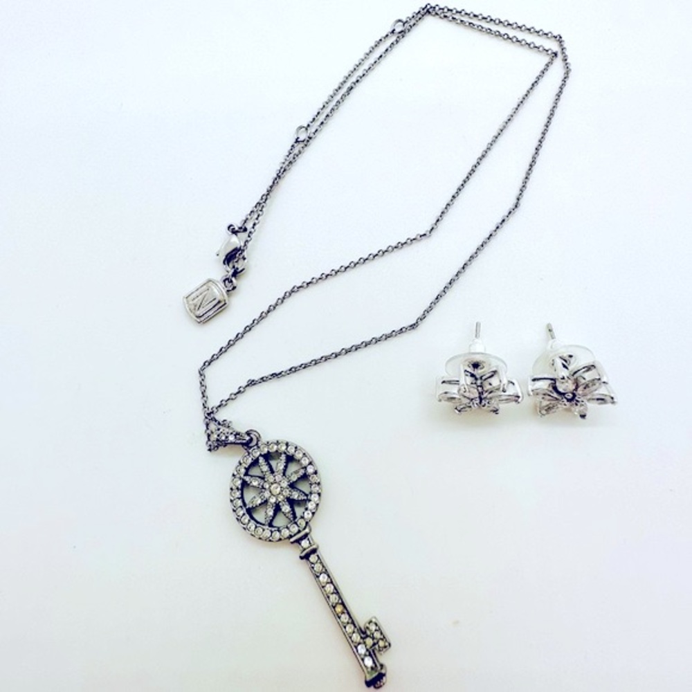 Rhinestone Key Pendant Necklace & Earrings